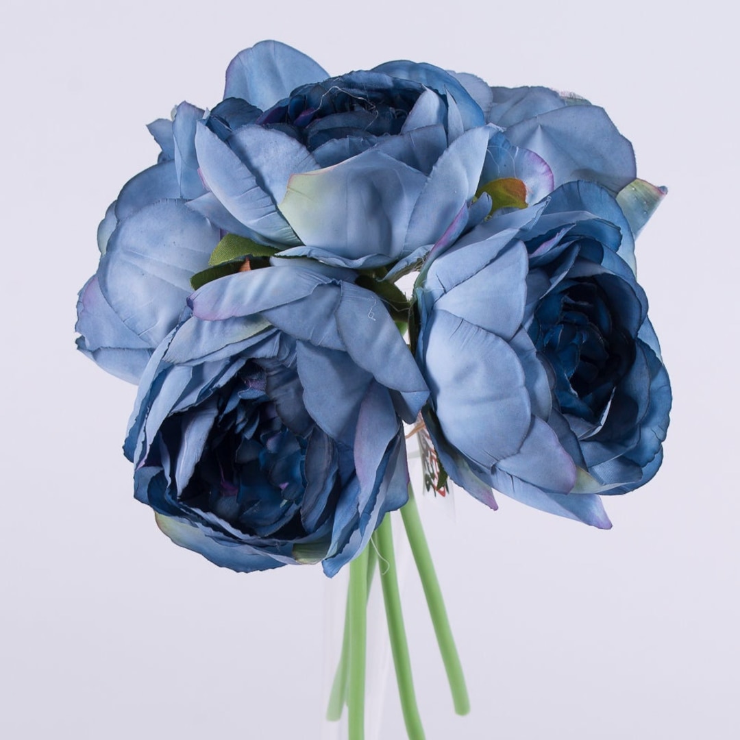 Navy Blue Peonies Bouquet, Artificial Blue Mint Peonies, Fabric Blue
