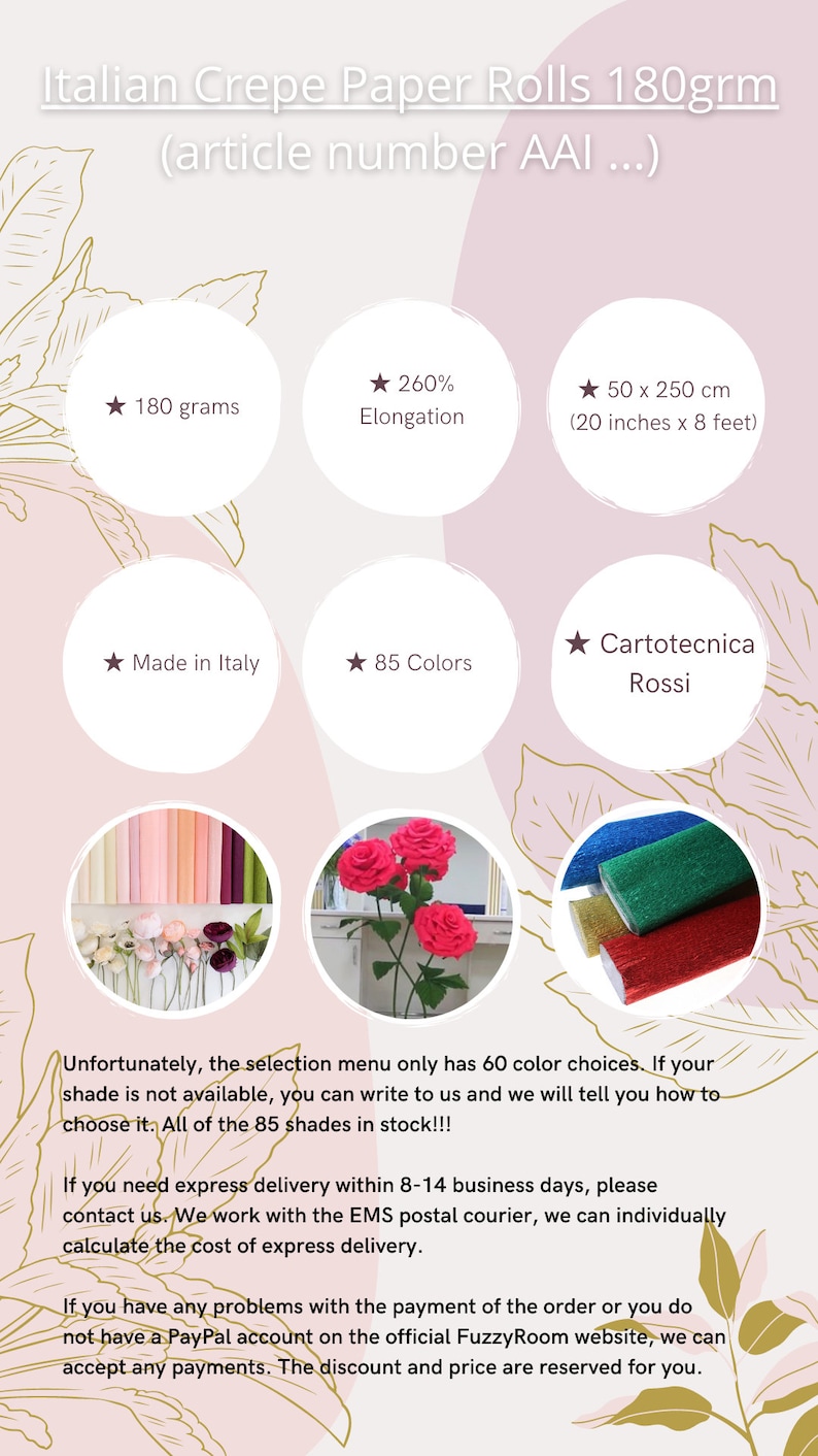 Italian Crepe Paper Rolls, Paper flowers, Wrapping paper, decor, Paper Craft Supplies, Crepe Paper Decor, Table Decor, Florist Gift Wrap