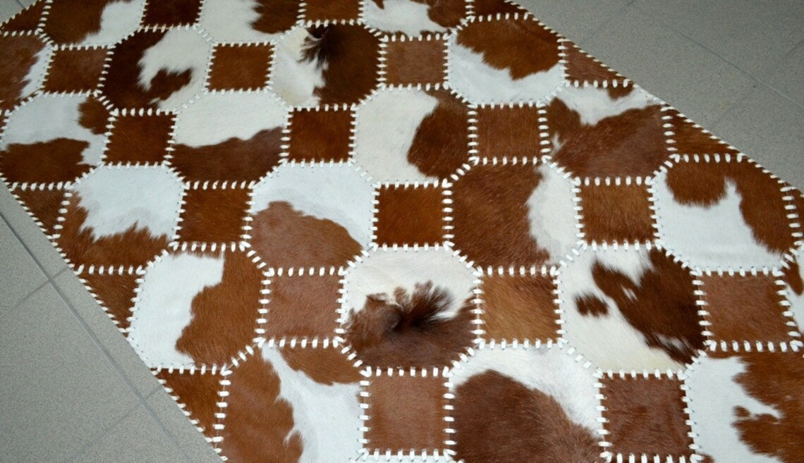 Cowhide runner rug authentic cow skin patchwork carpet Etsy