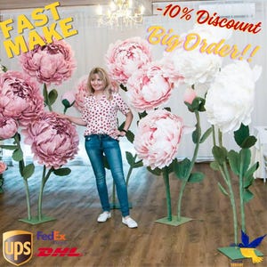 Peonia di carta gigante, triplo stelo, decorazione per la casa e gli eventi, fiori di carta crespa, peonia di carta, decorazione murale per