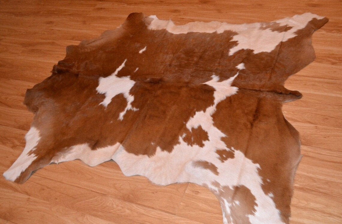 Small brown white cowhide rug genuine leather cowhide throw Etsy