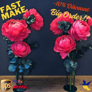 Grandi fiori di carta Carta gigante peonia Matrimonio Fiore di carta Decorazione di nozze Sfondo muro Decorazione Evento Fiore con gambo