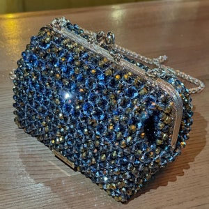 Pearl bag,Crystal bag,handmade bag,beaded bag,luxury bag,personalized bag,luxury crystal bag,elegant evening bag,shining handbag,blue bag