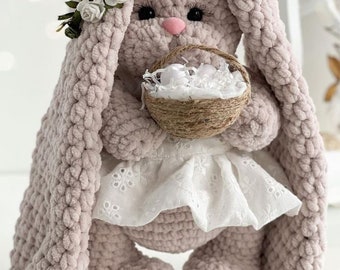 Knitted Bunny Rabbit Toy in Dress: Handmade Plush Amigurumi