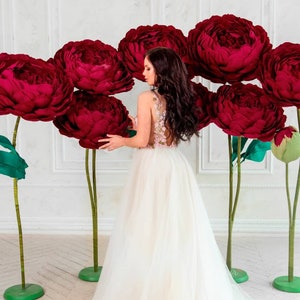 Grandi fiori di carta Carta gigante peonia Matrimonio Fiore di carta Decorazione di nozze Sfondo muro Decorazione Evento Fiore con gambo