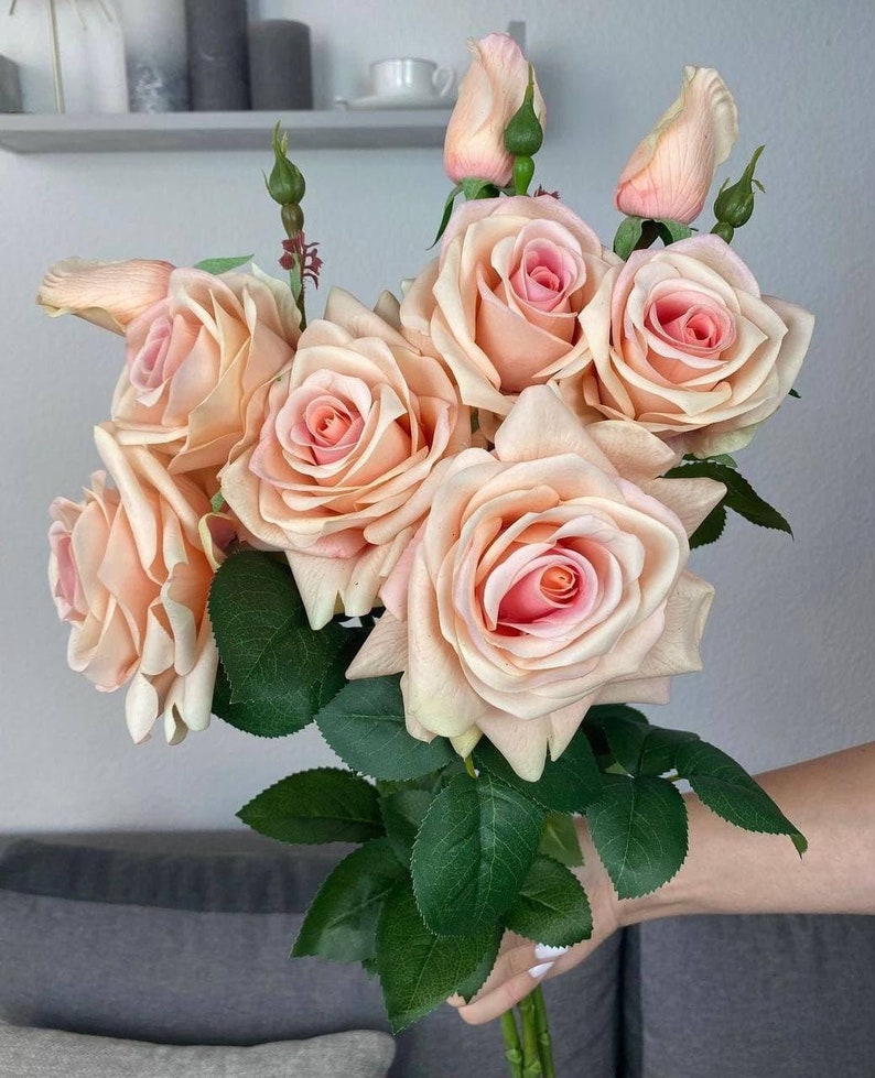 Peach Roses Real Touch Roses Latex Rose Blush Rose Bridal Etsy