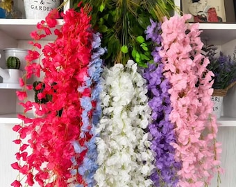 Premium kunstig wisteria guirlande 115 cm hængende blomster, realistisk silke wisteria ranke til hjem og bryllupsdekoration