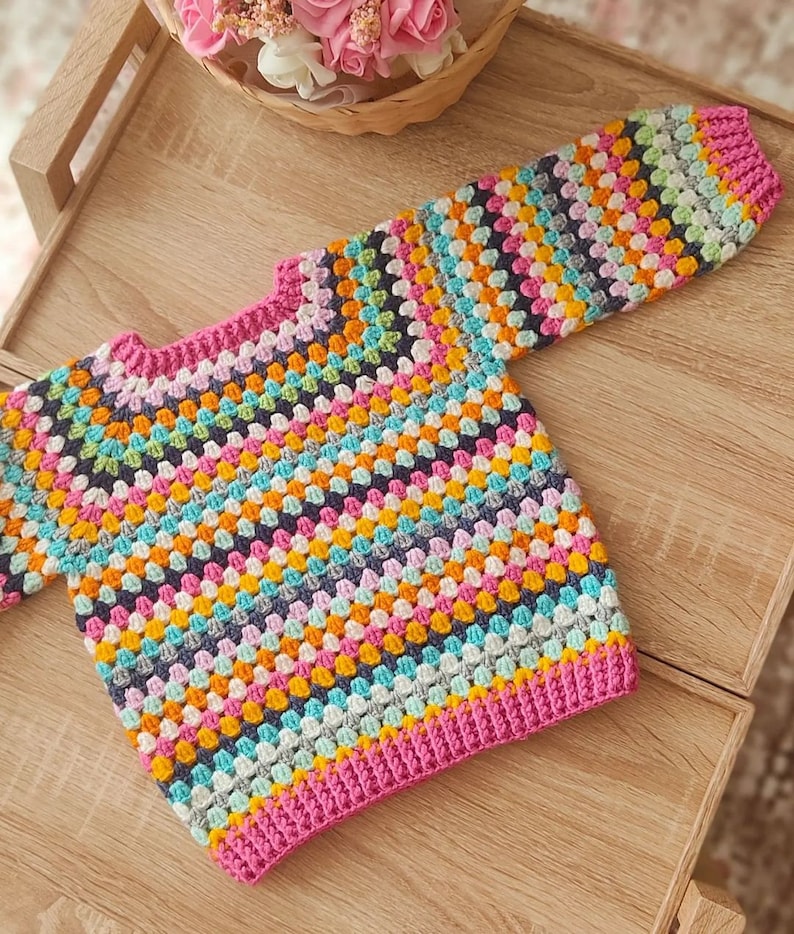 Made to order, Hand knitted baby cardigan, knit baby sweater, rainbow baby cardigan, newborn cardigan, abstract baby cardigan, baby sweater image 2