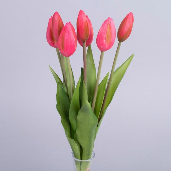 Bouquet di tulipani rosa 40 cm 7 steli, tulipani Real Touch, tulipani  realistici, tulipani in lattice, mazzo di tulipani rosa finti -  Italia
