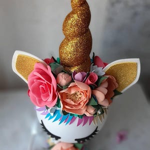 Lampada da comodino a LED con unicorno e fiore, stile shabby chic, luce notturna, decorazione gigante con peonia - pronta per la spedizione
