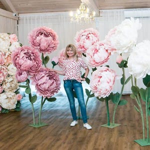 Fiore di carta gigante con gambo, peonia di carta gigante, fiore di carta indipendente, sfondo di fiori carta matrimoni, cabina fotografica