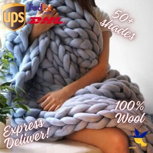 Giant Blanket, 100% Merino Wool Blanket, Chunky Knit Blanket, Knitted Blanket, Arm Knit Blanket, Chunky Wool Blanket, Home Knit decor