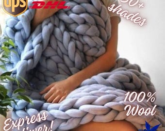 Chunky Knit Merino Wool Blanket: Giant Handmade Throw