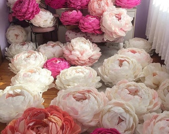 Peonías - Pared de flores de papel - Fondo de flores de papel - Pared de boda - Fondo de boda - Flores grandes de papel - Boda de papel