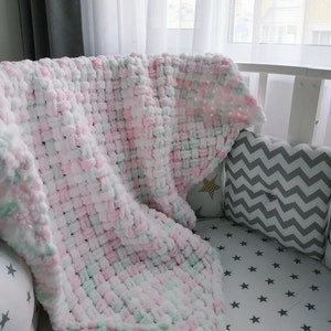 Large chunky fuzzy hand knit chenille throw blanket Chunky Knit Blanket, FREE SHIP, Chenille blanket, Flower Cable, Knitted Blanket