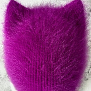 Knit kitty adult bonnet/cat ears bonnet adult/angora knitted bonnet hat/knitted bonnet hat/angora knit bonnet hat/cat ears hat/kitty bonnet image 5