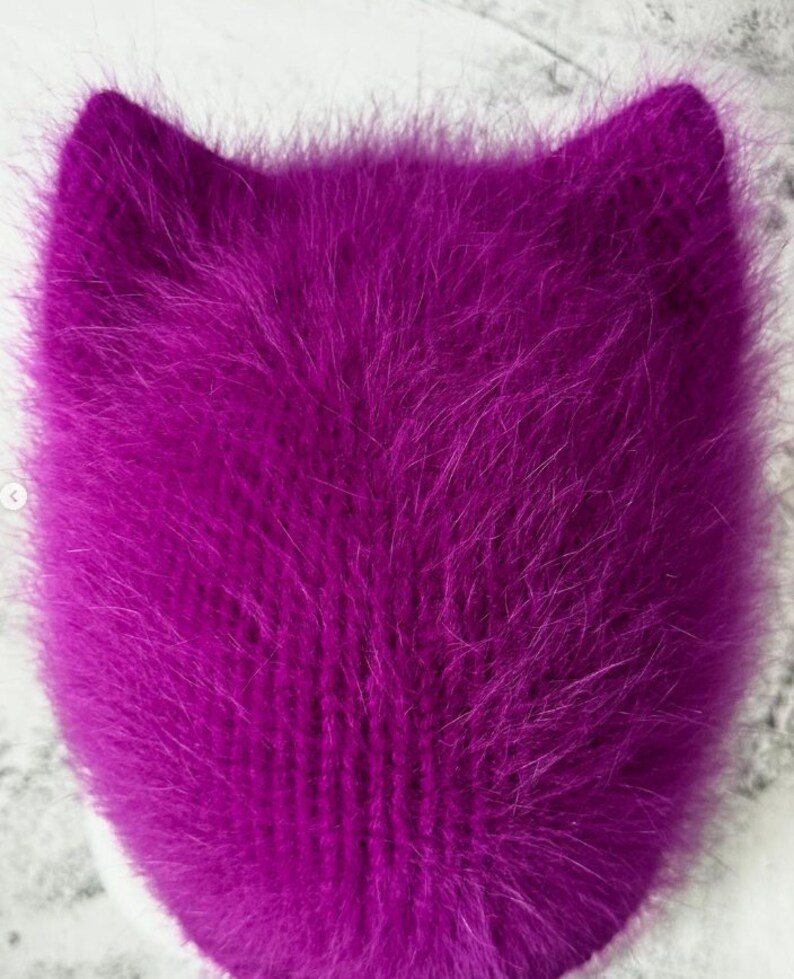 Knit kitty adult bonnet/cat ears bonnet adult/angora knitted bonnet hat/knitted bonnet hat/angora knit bonnet hat/cat ears hat/kitty bonnet image 5
