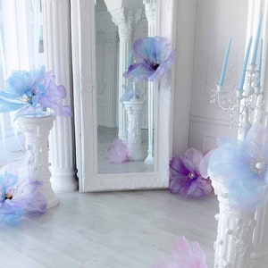 Papaveri rosa da terra fiori carta grandi Papaveri con boccioli - fiori di carta grandi da terra con steli e supporto metallo fiore organza