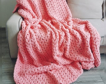 Puffy knit blanket, Warm and plush blanket, hand knit blanket, bed throw, chunky knit throw, handmade blanket, Winter blanket Christmas gift