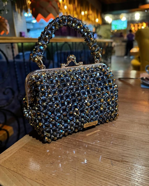Handmade Beaded Evening Bag With Silk Scarf - Small Crossbody Phone Bag & Wallet On Chain For Parties, Weddings, Date Night - View #11