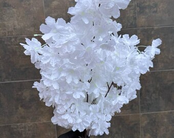 White Artificial Cherry Blossom Branch – 70cm Sakura Faux Flowers for Wedding Arch Home Decor