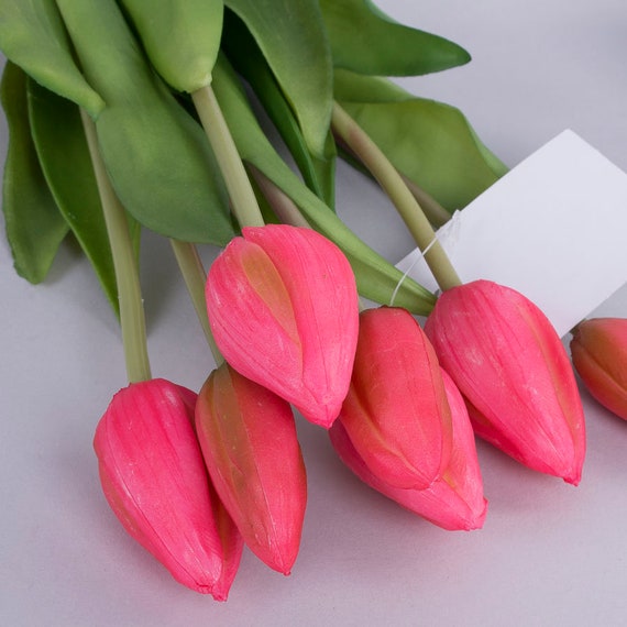 Bouquet di tulipani rosa 40 cm 7 steli, tulipani Real Touch