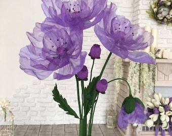 Oversized Flowers Backdrop Decoration, Giant Flower Blooms Gorgeous, Organza Giant Poppies, Event & Window Design