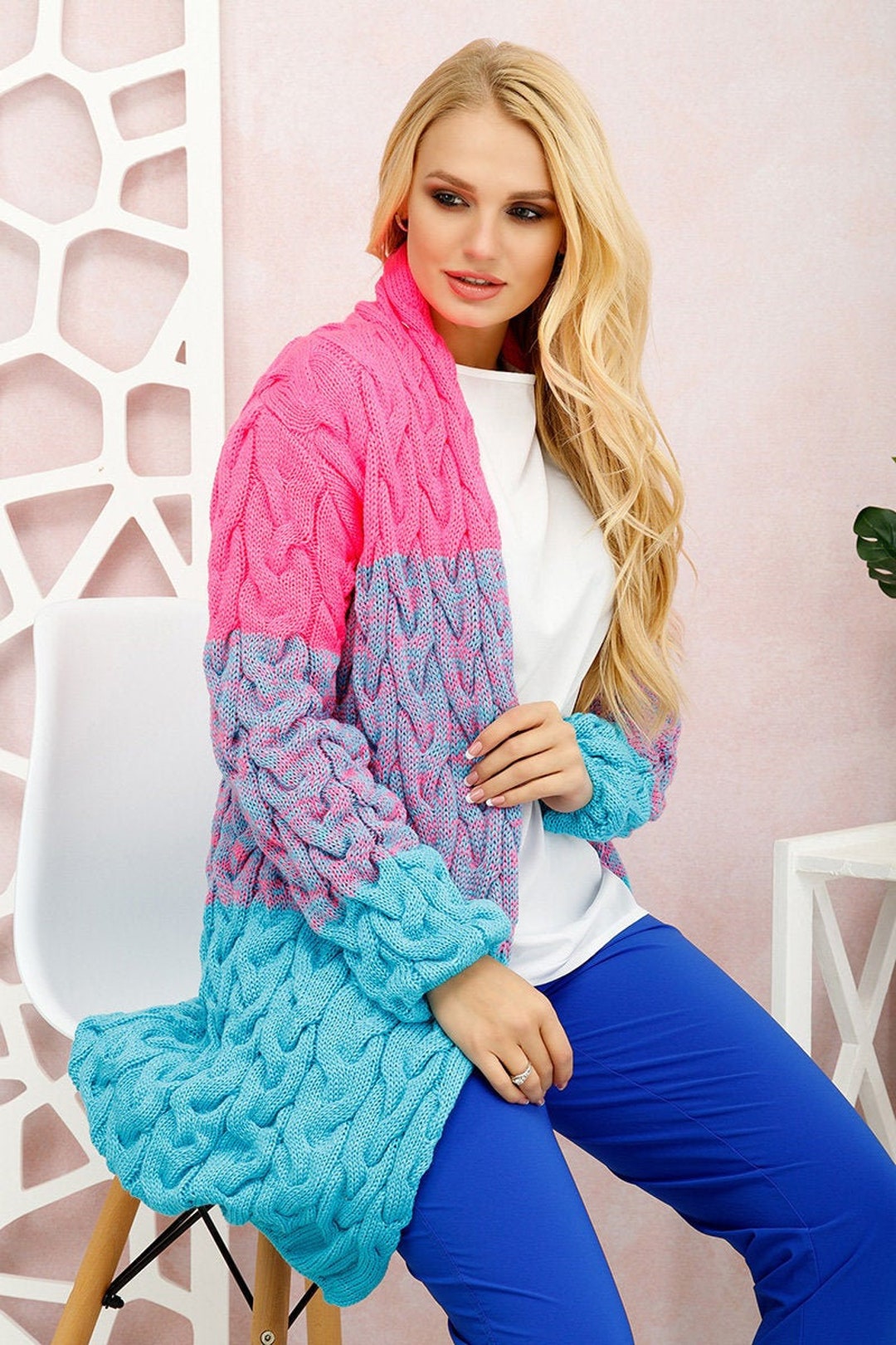 Melange Knitted Cardigan Oversize Long Wool Cardigan Braid Knit Jacket  Designer Boho Style Braid Crochet Coat Home Knit Wear - Etsy