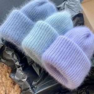 Handgestrickte Nerzmütze, gestrickte Mütze, handgestrickte Wintermütze, bequeme gestrickte Damen-Wintermütze, super voluminöse Mütze