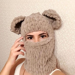 Trend 2023! Warm winter hat, Knit Bunny Balaclava , Full face mask, Bad Bunny ski mask With Ears,  Balaclava With Ears Bear,