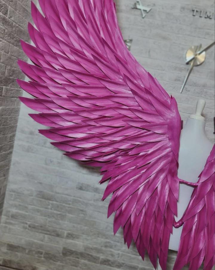 大きなピンクの天使の羽 - 手作りの写真撮影用小道具、鮮やかな