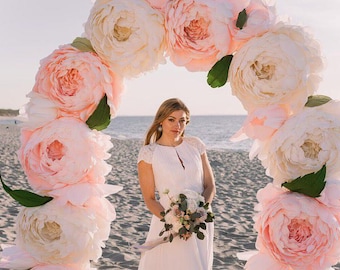 Lyxig 3 meter krämfärgad pionbåge - Anpassad bröllopsbåge, bakgrund för vigsel och fotobåsdekor