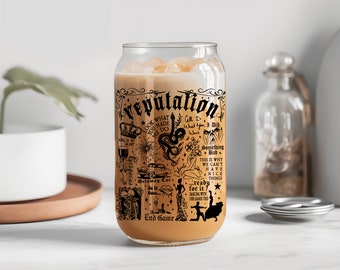 Reputation Iced Coffee Glass Cup, Swiftie Cup, Swift Merch, Taylor Fan, Iced coffee cup