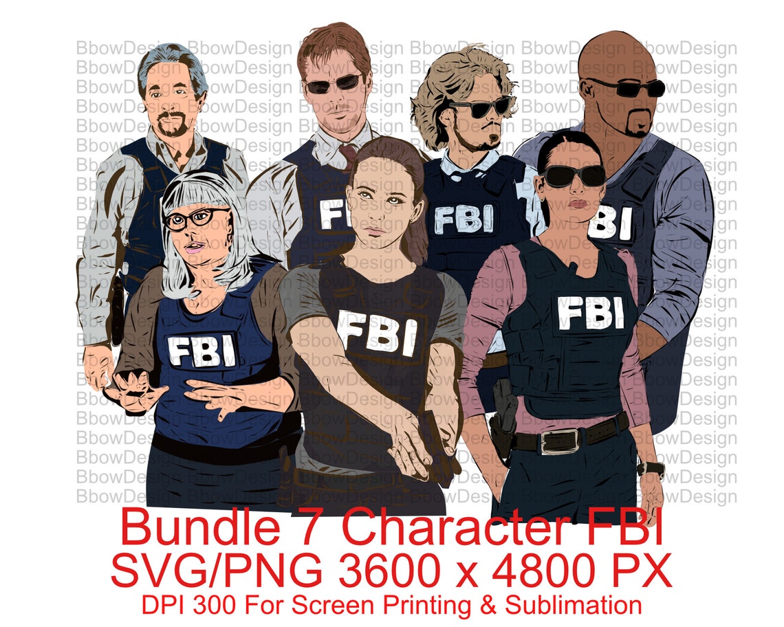 Bundle Set 7 Characters FBI Cartoon Drawing SVGPNG filesfbi Etsy