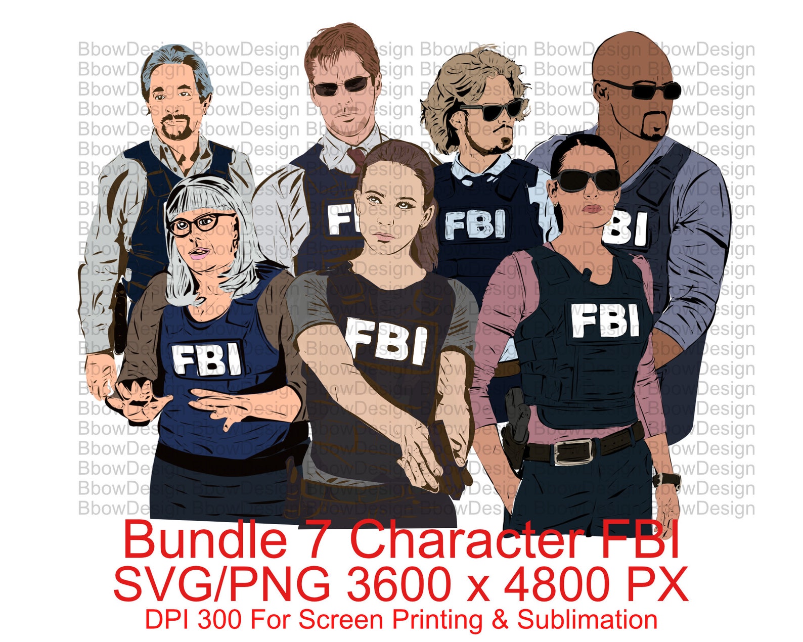 Bundle Set 7 Characters FBI Cartoon Drawing SVGPNG filesfbi Etsy