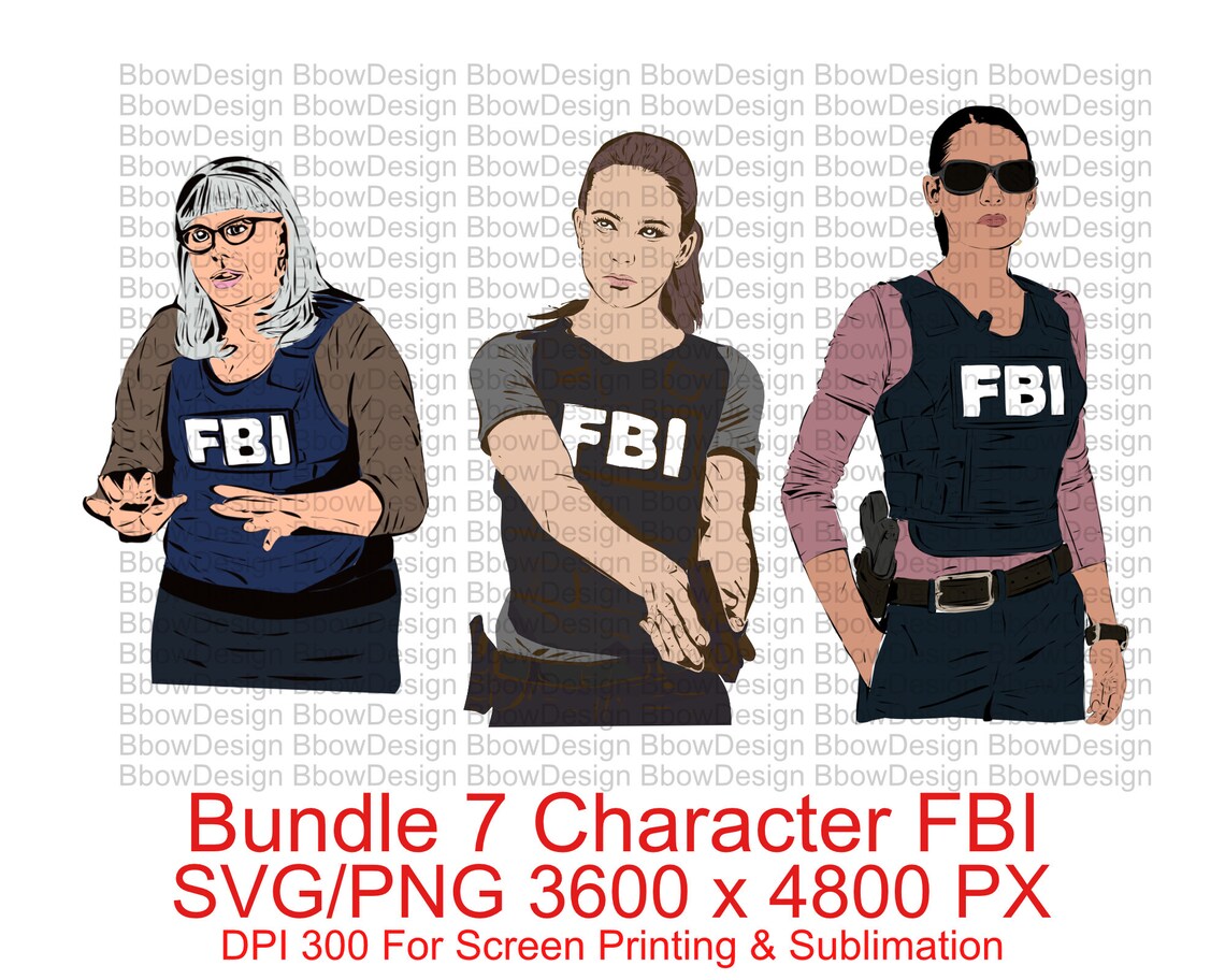 Bundle Set 7 Characters FBI Cartoon Drawing SVGPNG filesfbi Etsy
