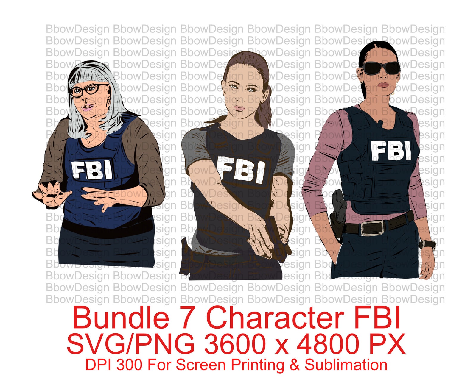 Bundle Set 7 Characters FBI Cartoon Drawing SVGPNG Filesfbi Etsy