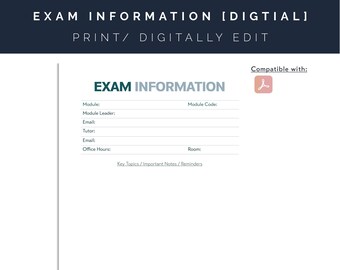 EXAM INFORMATION A4 - Printable / Digital editing