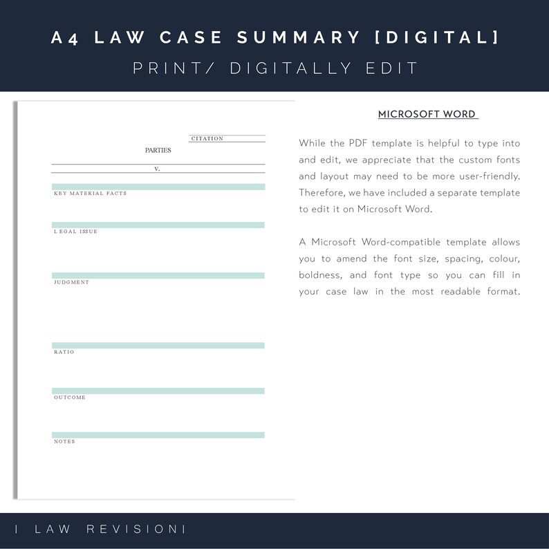 A4 CASE LAW SUMMARY [adobe/microsoft Word Versions Included] Digital ...
