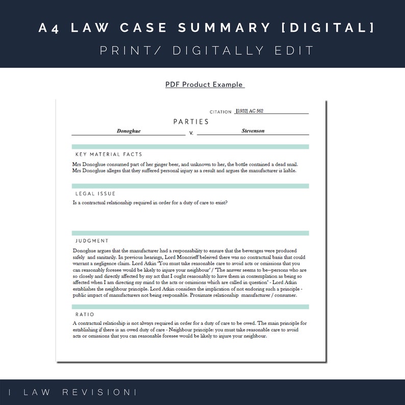 A4 CASE LAW SUMMARY [adobe/microsoft Word Versions Included] Digital ...