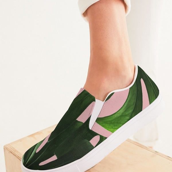 SLIP ONS WOMEN. Pink and Green shoe. Women’s slip-on shoe. Slip Ons. Floral print. Floral print Slip on. Comfortable women's shoes.