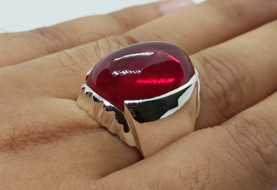 Cabochon 25 Carat Pigeon Red Ruby Mens Plain Ring Sterling Silver 925 Handmade Yaqoot Ring Ruby Ring Roby 10k Gold Ring Anari Yakoot Ring Etsy