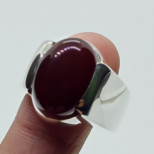 Natural 10 Carat Yemeni Blood Red Aqeeq Mens Plain Ring Sterling Silver 925 Handmade Red Carnelian Ring Rare Shifat al Abad Ring
