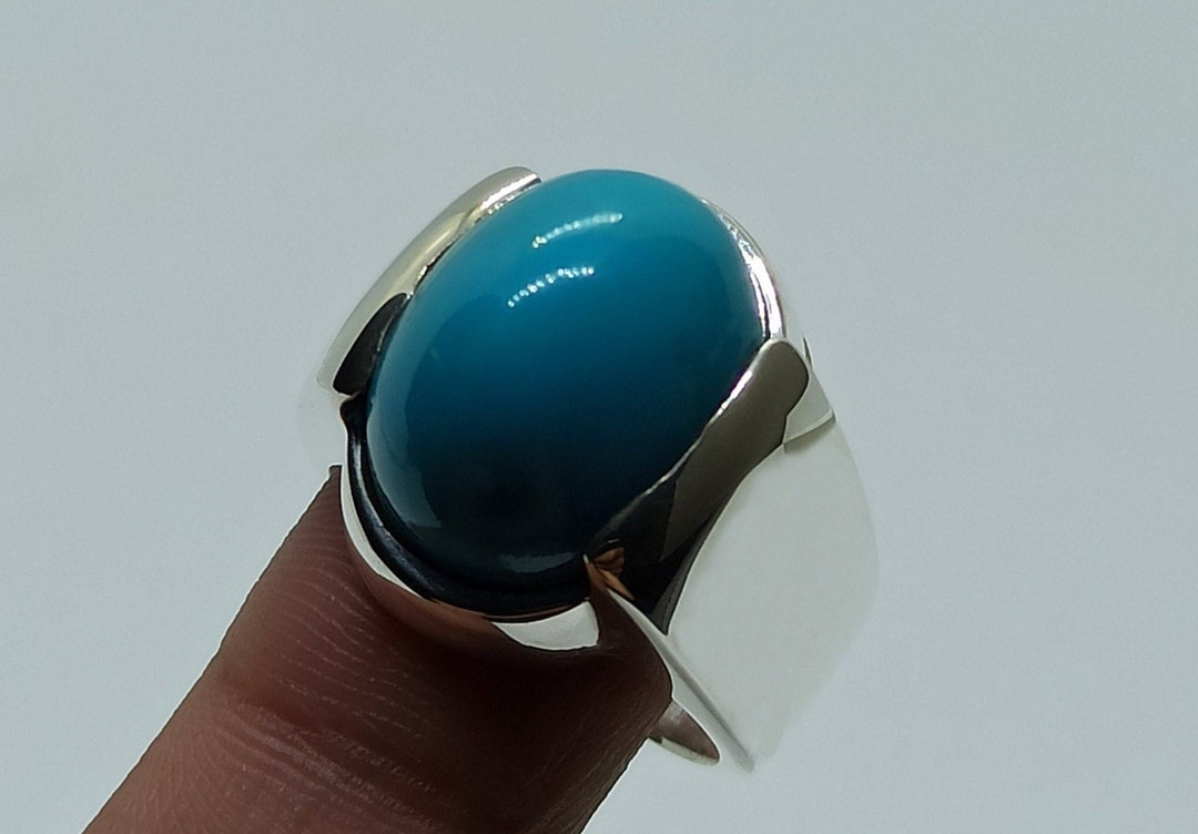 Natural 12 Carat Neshapuri Feroza Mens Plain Ring Sterling Silver 925 ...