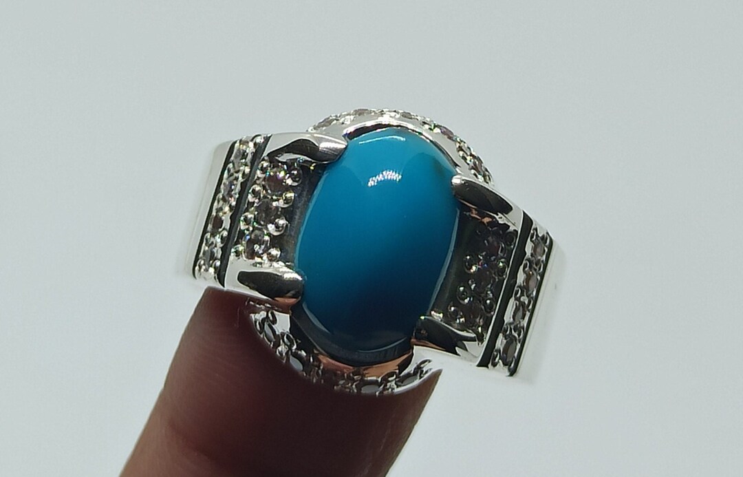 Natural 5 Carat Neshapuri Feroza Women Elegant Ring Sterling Silver 925 ...