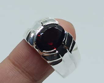 Natural Oval Cut 4 Carat Blood Red Garnet Mens Elegant Ring Sterling Silver 925 Handmade Greek Garnet Ring Birthday Ring Gift for him