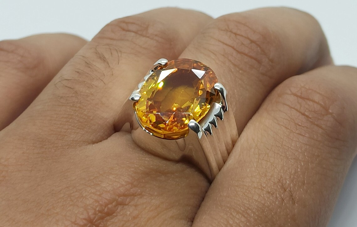 10 Carat Dark Deep Yellow Citrine Mens Ring Sterling Silver Etsy
