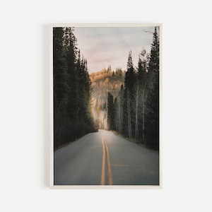 Mountain Road Print, Pine Forest Digital Art, Lonely Road Poster, Road Through Mountains Print, Mountain Forest Photography