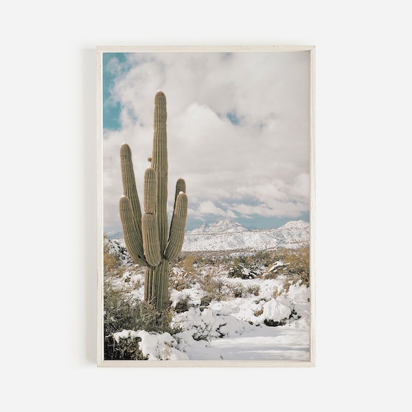 Snowy Sonoran Desert Scenery, Arizona in Winter, Snow Covered Cactus Desert, Wilderness Print, Arizona Landscape, Winter Scenery Decor