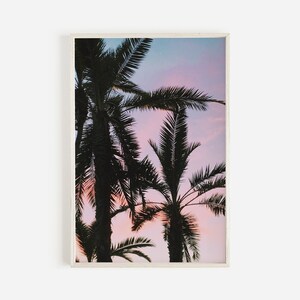 Palm Trees At Sunset, Black Palm Tree Photo, Pastel Sunset Print, Tropical Vacation, Palm Leaves Printable, Tropical Palms Digital Art